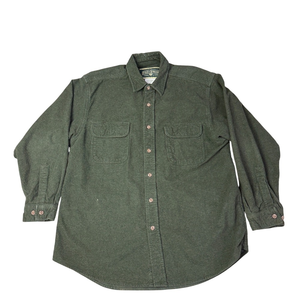Field & Stream Flannel Shirt Large Forest Green Cotton Button long Sleeve